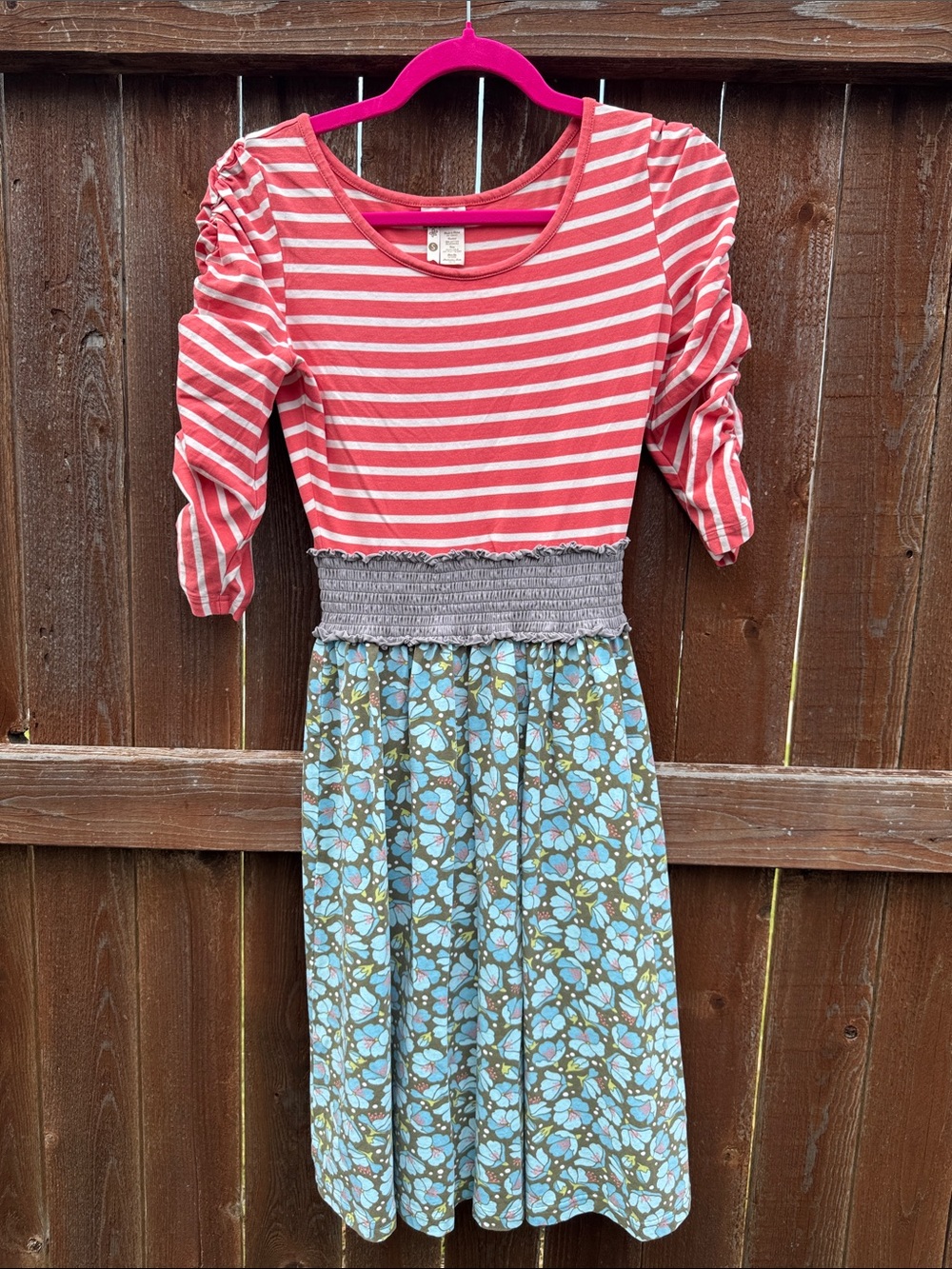 Matilda Jane Coral Stripe Top with Blue Floral Skirt Midi Dress